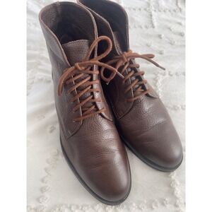 Brigit Brown Pebbled Leather Lace Up Ankle Boots Made in Brazil 7.5M 72-860